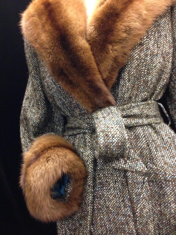 Coat in handwoven tweed with Russian sable trimming